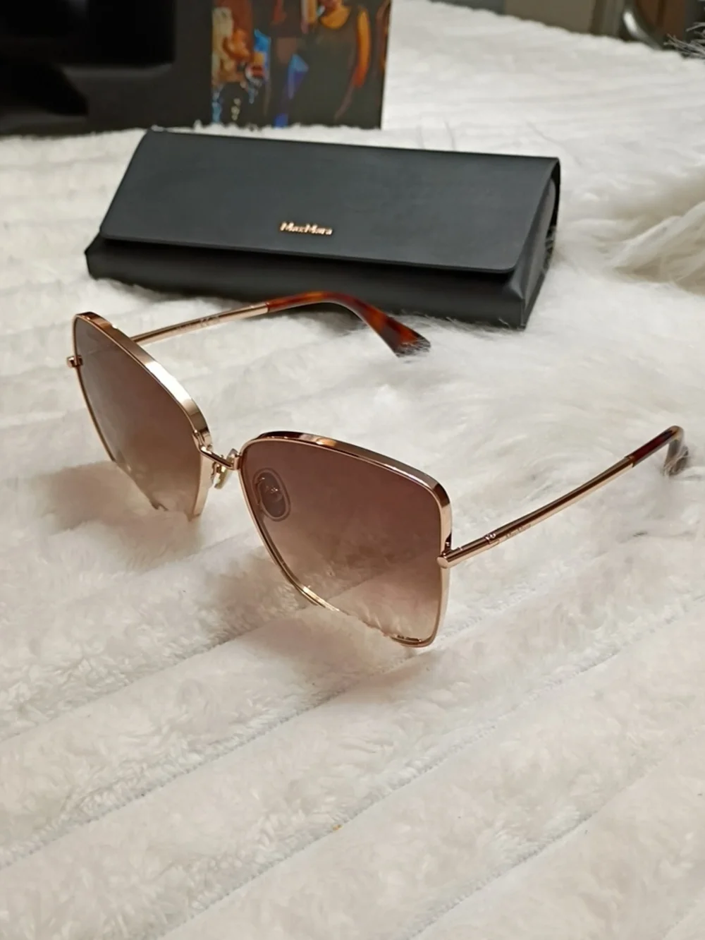 MaxMara MM 0097 Gold-Tone Frame Sunglasses with Brown Gradient Lenses Sunnies